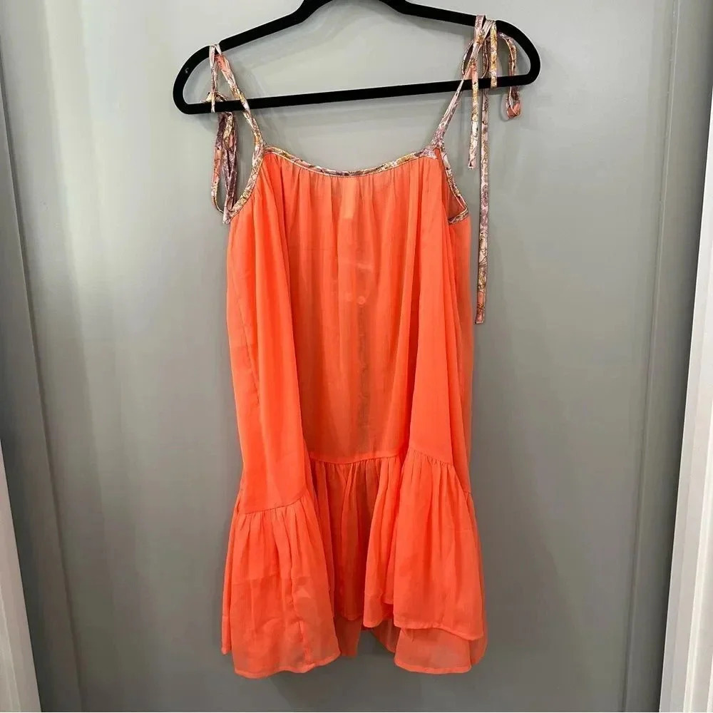 NWOT Free People Intimately Bali Sweet Nothing Slip Sheer Mini Dress in Coral - Picture 6 of 8